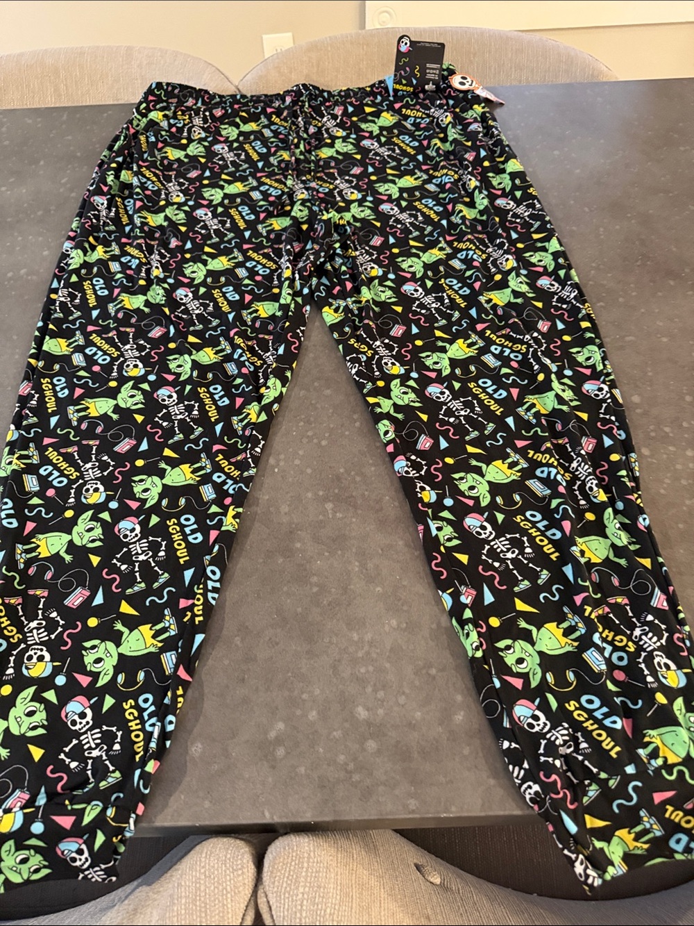 Women's Black Graphic Pajama Pants with Neon Print